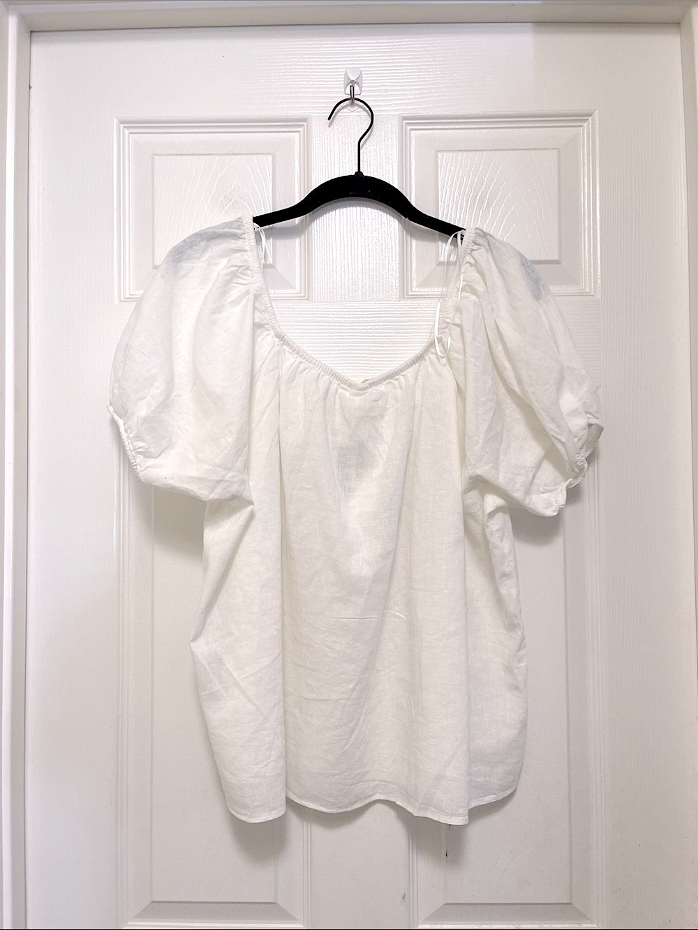 NWT H&M Puff-Sleeved Linen-Blend Blouse in White - Picture 7 of 9